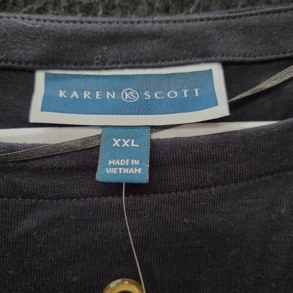 Karen Scott Womens Blouse Black Size XXL 100% Cotton 3/4 Sleeve Pullover Grommet - Picture 6 of 12